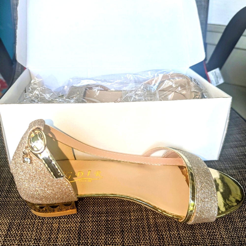 New Glitter Buckle Detail Ankle Strap Sandals